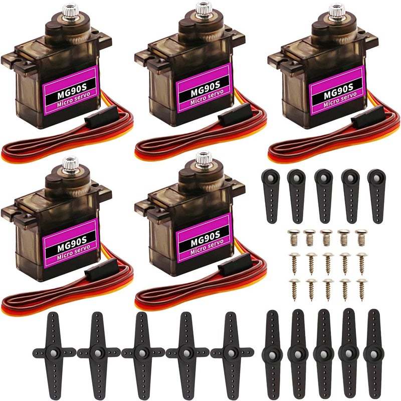 DaFuRui 5pack MG90S Servo Motor， Mini 9G MG90S Micro Servo Metal Geared Motor for Arduino RC Robot Helicopter Airplane Boat Controls - Image 1